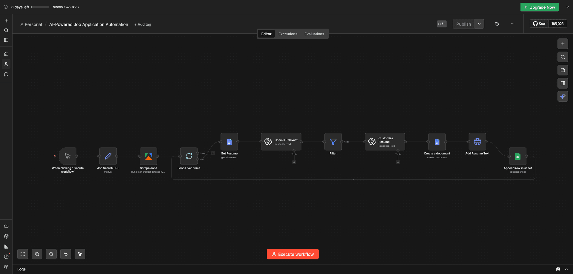 AI-Powered Job Application Automation (n8n + Apify + OpenAI + Google Docs/Sheets)