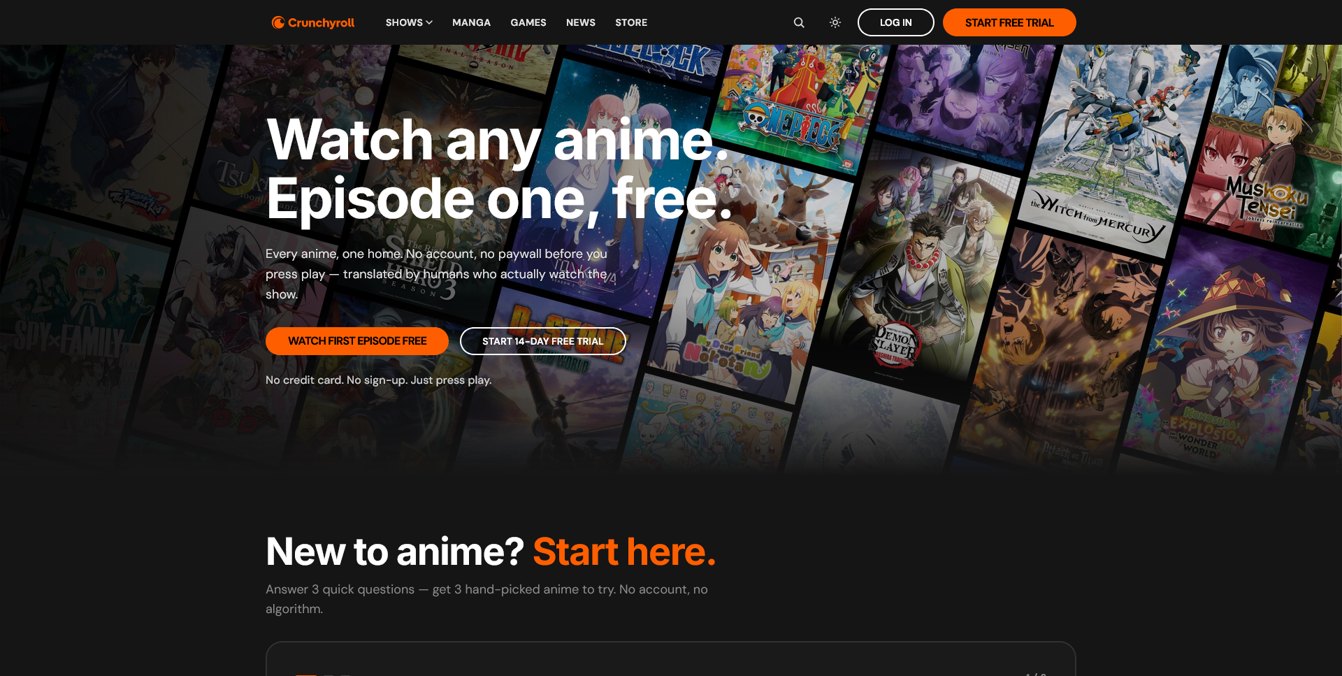 The redesigned homepage, leading with a full-bleed featured series